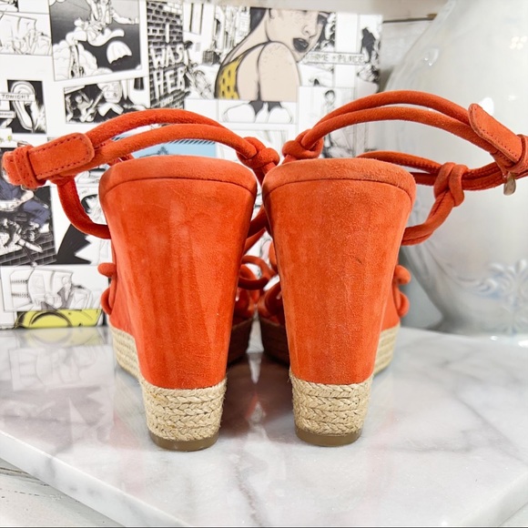 Prada Orange Suede Strappy Wedge Sandals - Picture 5 of 8